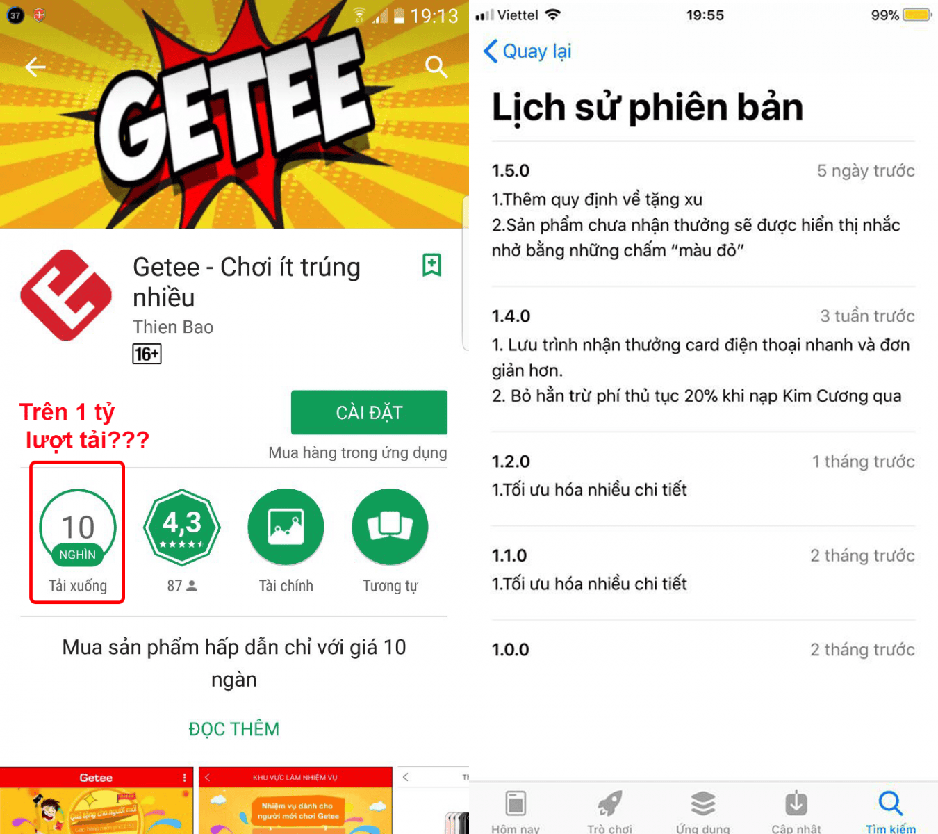 App Getee được nhiều người chia sẻ là trên 1 tỷ lượt tải về